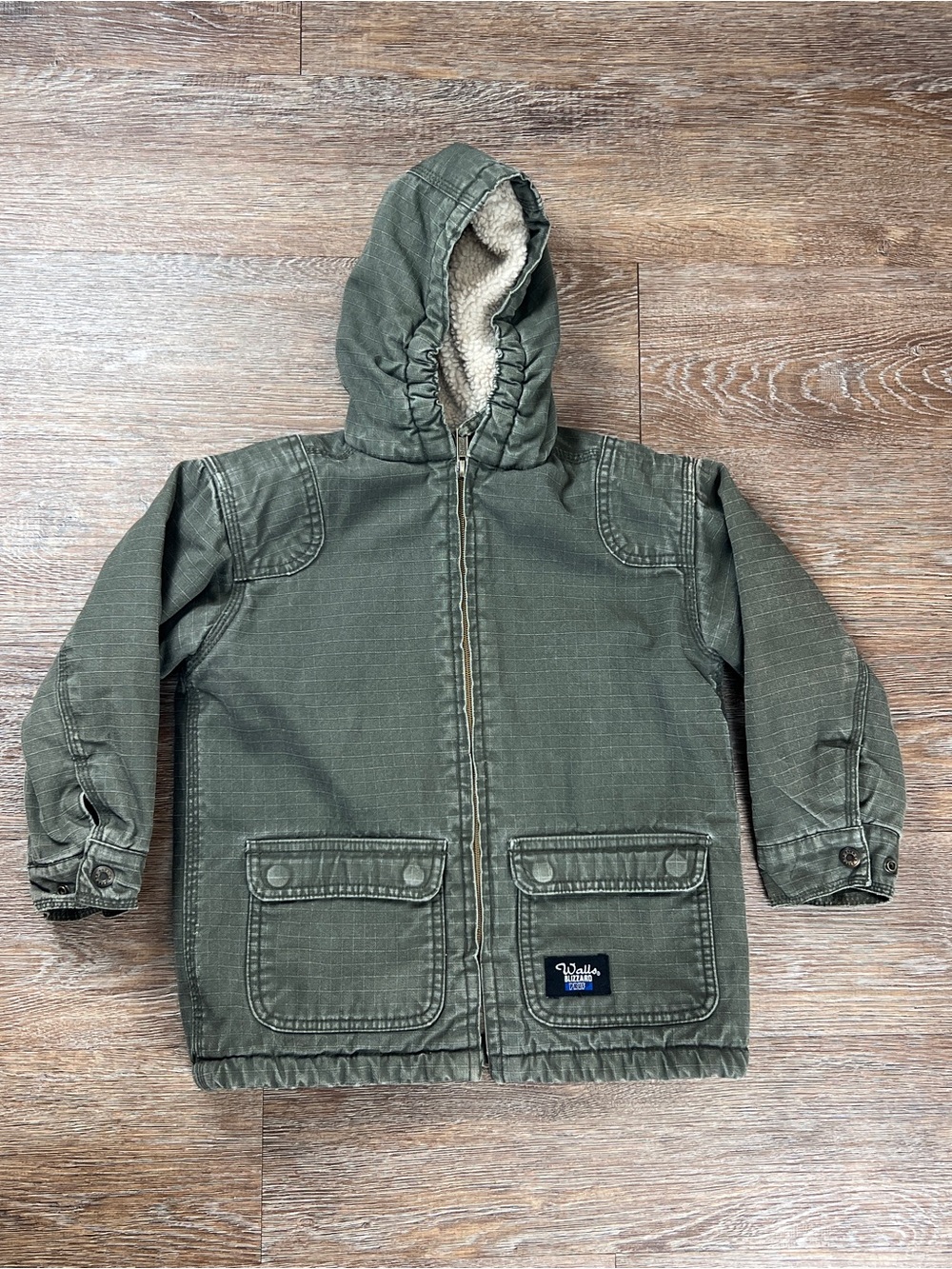 Walls Blizzard Pruf Kids Olive Sherpa Lined Hooded Ripstop Cotton Jacket | 4-5